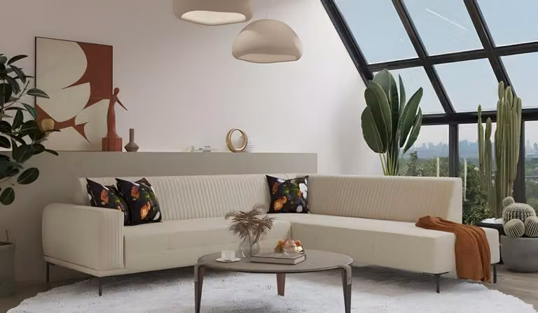 Ecksofa Stoffsofa Polstersofa L-Form Sofa Couch Beige Moderne Stoff