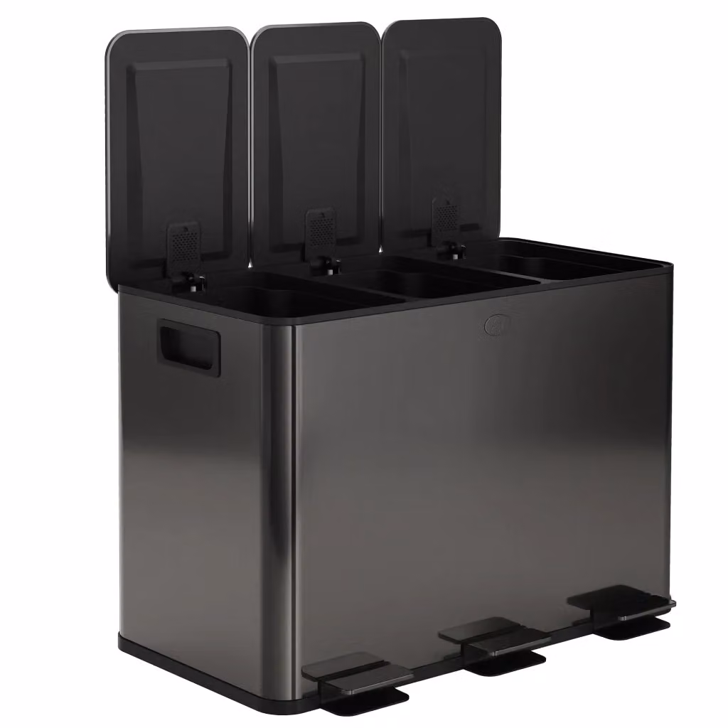 Pattumiera XYLO a 3 scomparti da 20L con coperchio anti-odore e chiusura soft-close, colore nero – 2