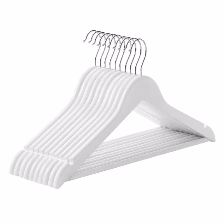 Grucce in Legno con Gancio Metallico, Bianco / Set di 10