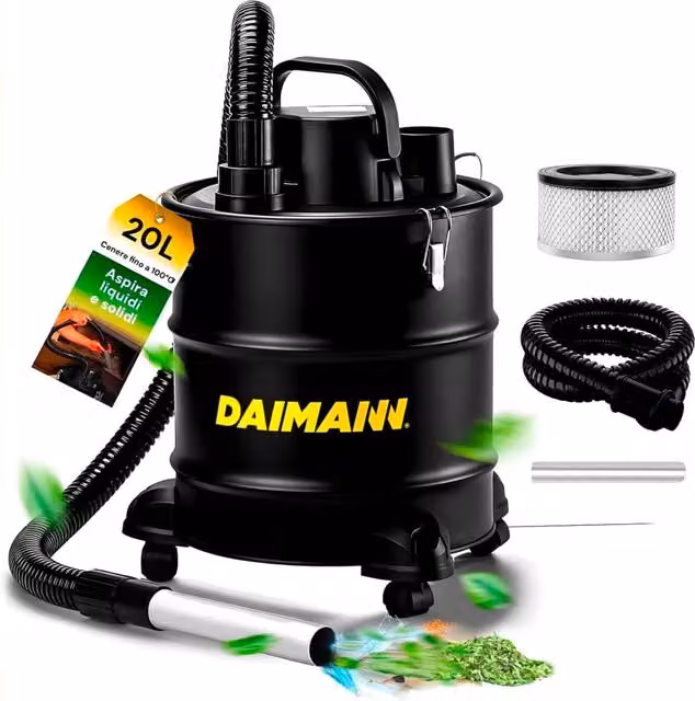 Aspiratutto Daimann da 20L con Potenza 800W, Filtro HEPA Lavabile e Tubo in Metallo, Colore Nero