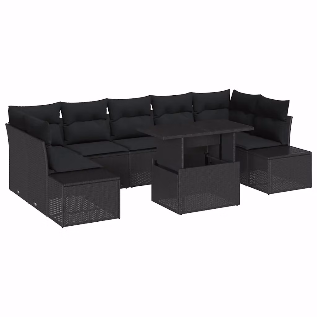 Set Divano da Giardino Moderno vidaXL 8 Pezzi con Cuscini e Tavolino Nero – 2