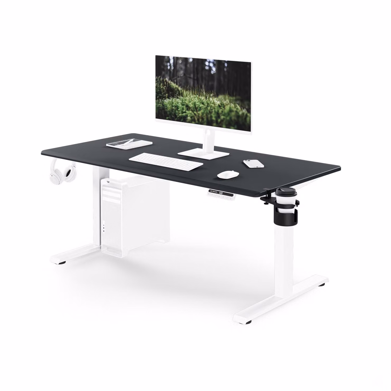 Scrivania ergonomica, regolabile in altezza, nei colori bianco e antracite: 140 x 70 cm: ARIA