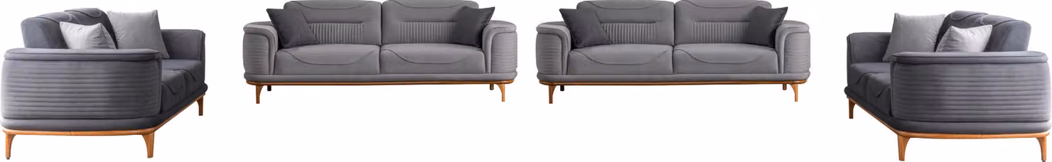 Luxuriöse Graue 4tlg Polstergarnitur: Dreisitzer-Sofa für Wohnzimmer