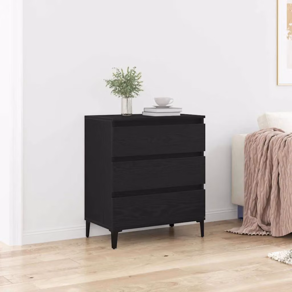 Credenza moderna vidaXL in legno ingegnerizzato e metallo, colore nero, L: 60 cm, P: 35 cm, H: 70 cm