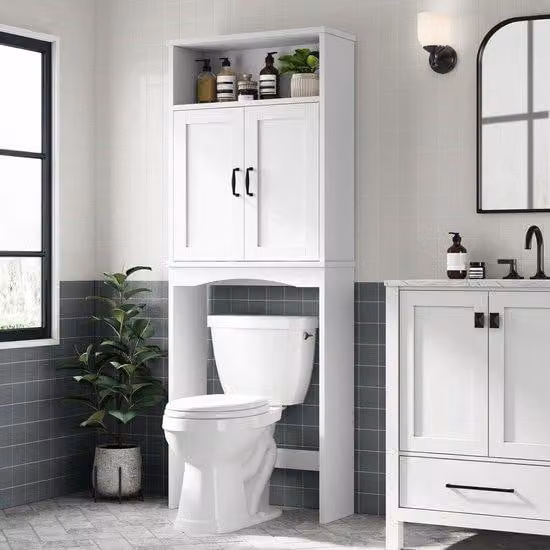 Mobile portaoggetti da bagno - Mensola a muro regolabile - Salva spazio - 68 x 25 x 8 pollici - Bianco