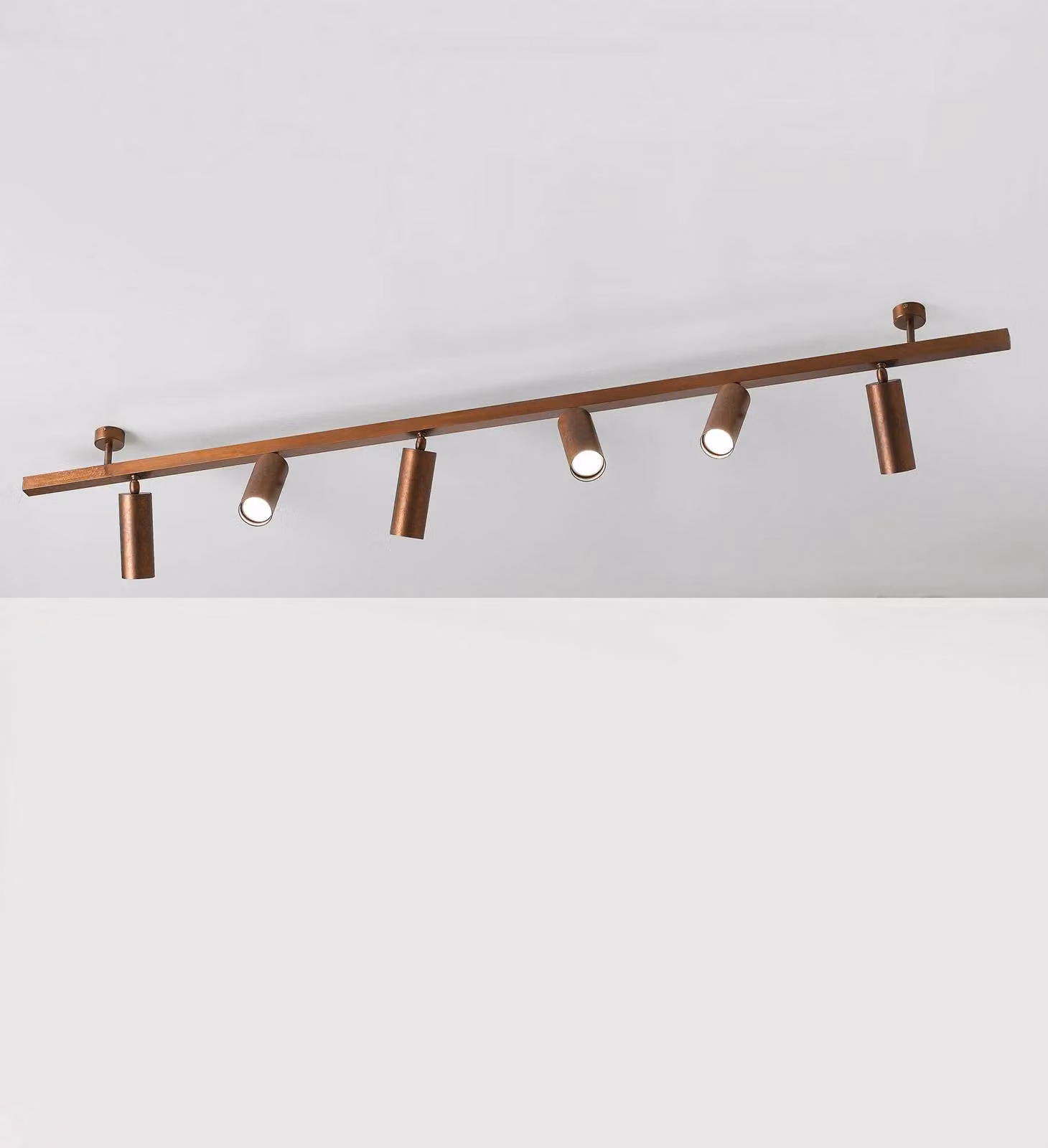Cremasco Plafoniera 7535, legno brunito, a 6 luci, GU10 dimmerabile, Legno scuro, Soggiorno / Sala da pranzo, Ottone, Moderno, Downlight