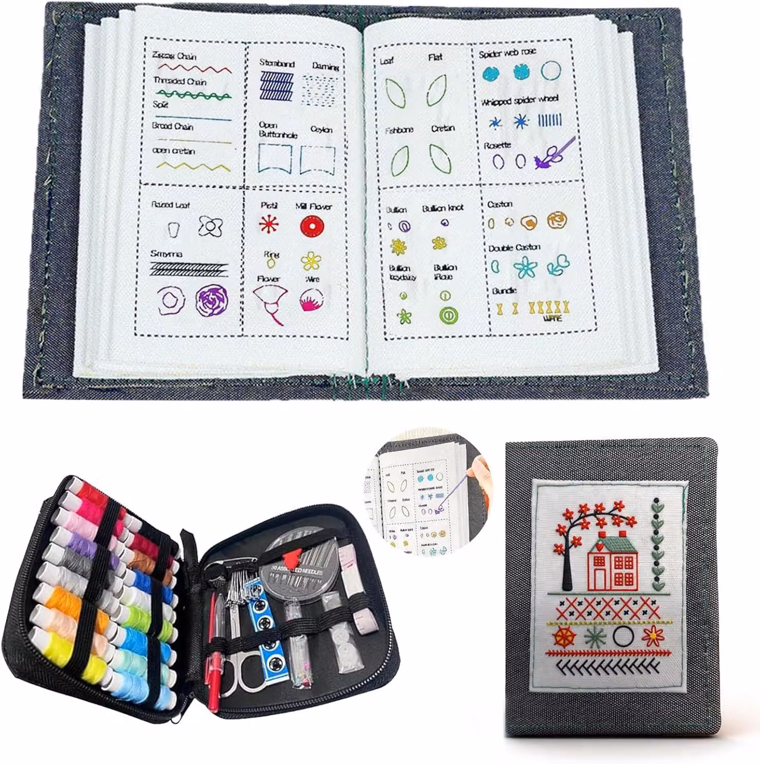 Kit per ricamo per principianti, con 18 colori di filo, più di 100 punti, completo di strumenti, ideale per lavori creativi a mano
