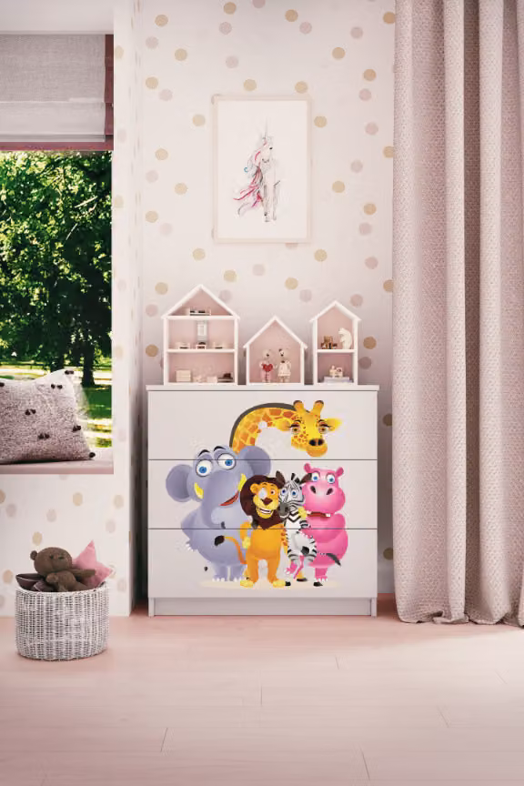 Cassettiera per bambini ZOO nel colore bianco Babydreams
