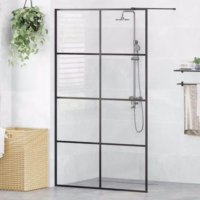 Parete per doccia walk-in vidaXL in vetro trasparente con profili neri L: 115 cm, H: 195 cm
