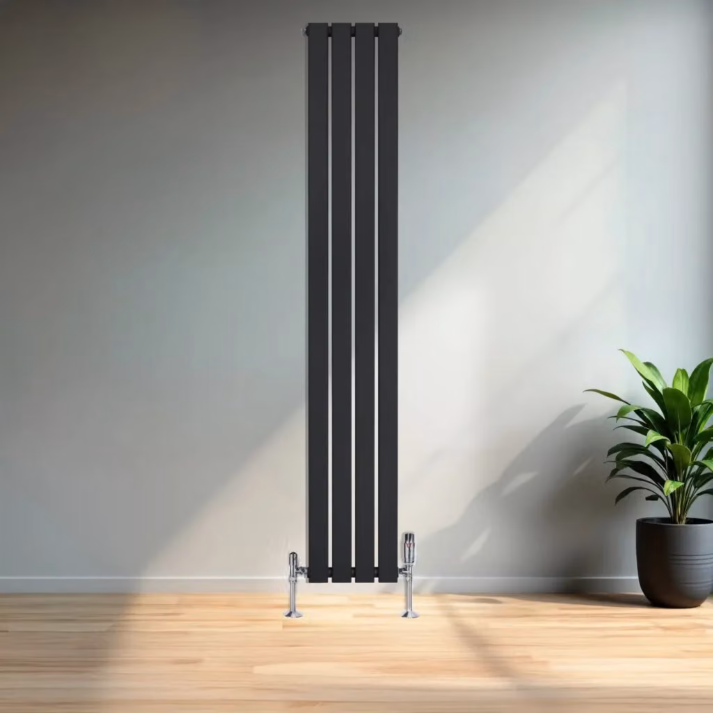 Radiatore Verticale Monstershop in Acciaio Nero con Valvole Termostatiche H: 180 cm, L: 28 cm – 2
