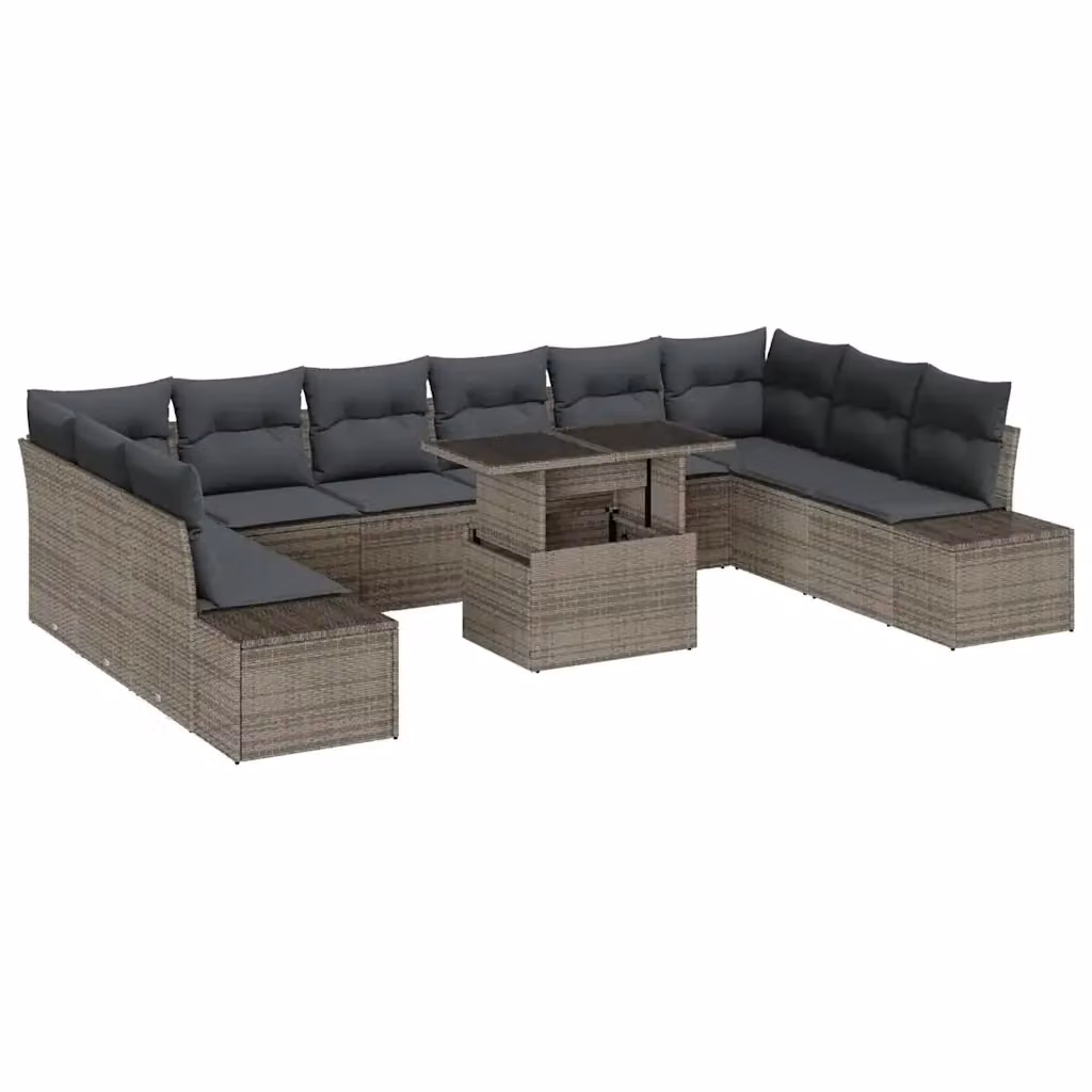 Set Divano da Giardino vidaXL 11 pz in Polyrattan Grigio con Cuscini e Tavolino – 2