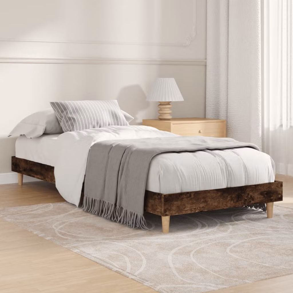 vidaXL Giroletto senza Materasso in Rovere Fumo e Truciolato L: 190 cm, P: 75 cm