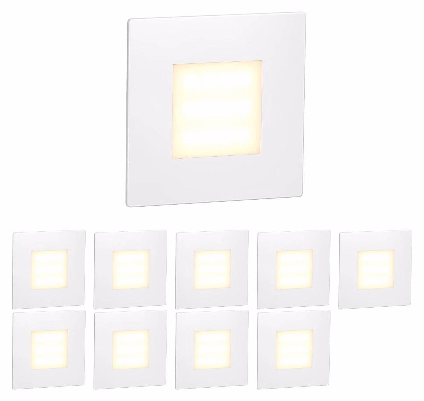 Lampada a LED per gradini, modello FEX, set da 10, forma quadrata, dimensioni 85x85 mm, luce bianco caldo, grado di protezione IP65