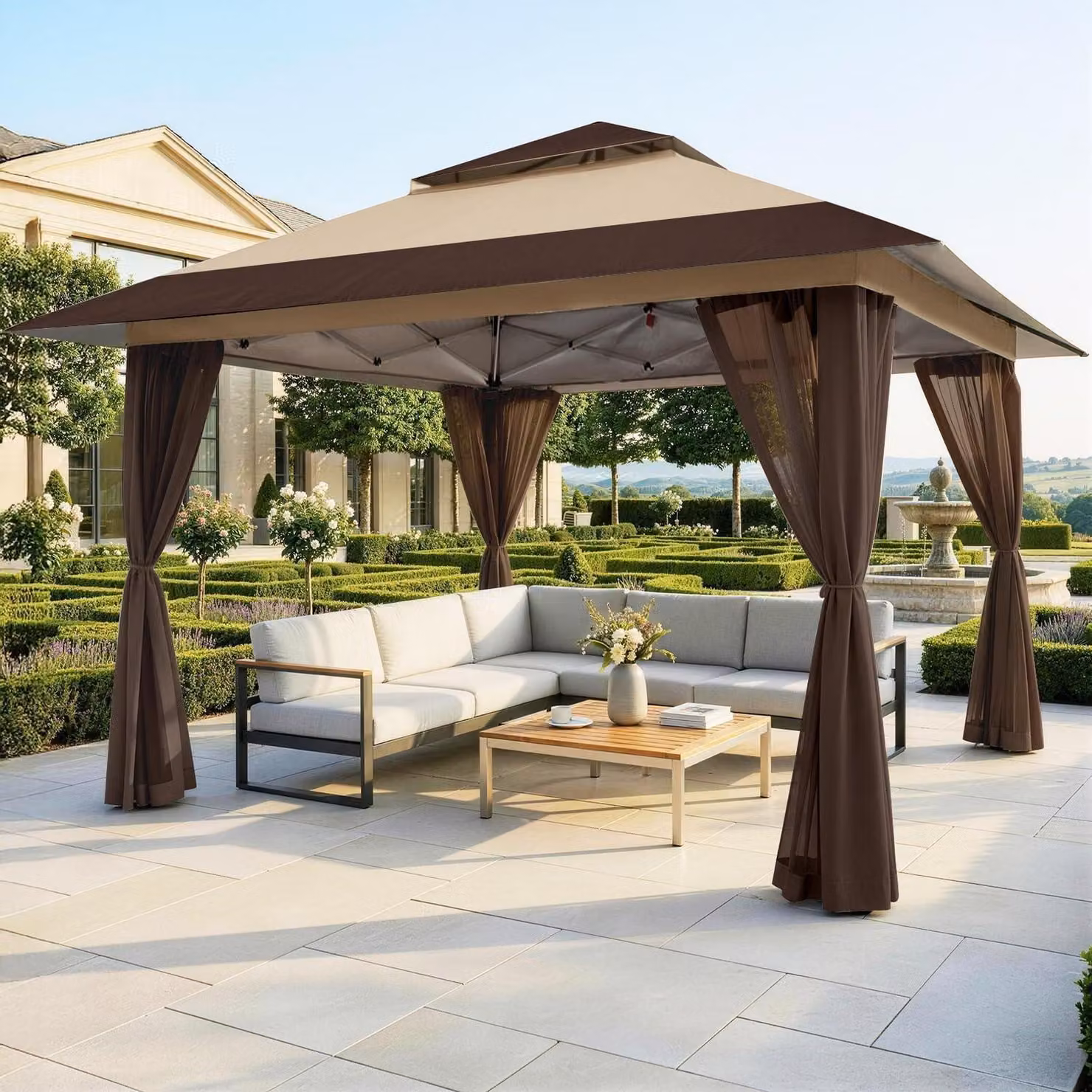 Paviglione pop-up impermeabile, dimensioni 4x4 metri, con zanzariera | Altezza regolabile | Protezione UV SPF 50+