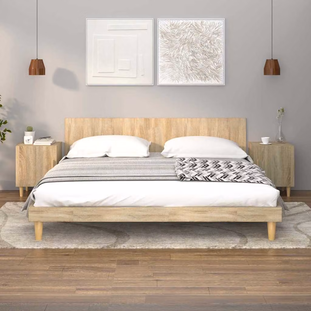 Set di 2 comodini sospesi vidaXL in legno multistrato Rovere Sonoma, design moderno per camera da letto, bianco e marrone