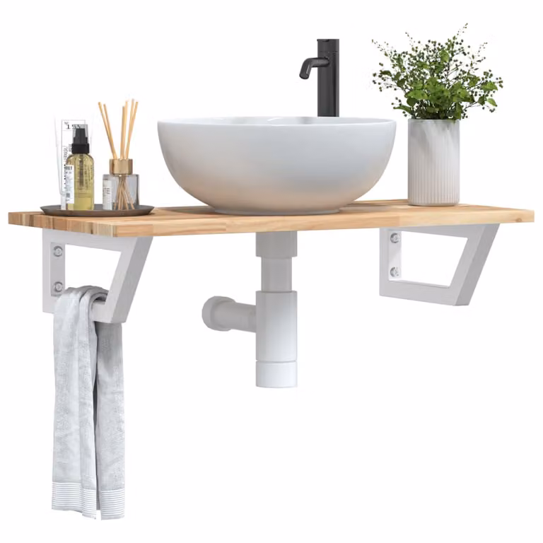 vidaXL Ripiano da parete per lavabo in legno di acacia e metallo, marrone e bianco