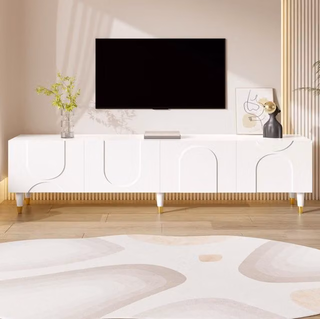 Mobile TV moderno 180x40x50 cm con 4 ante a rilievo ad arco; bianco