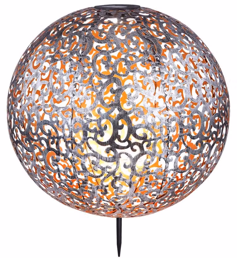 Lampada a LED solare a innesto, globo, argento, 40 cm