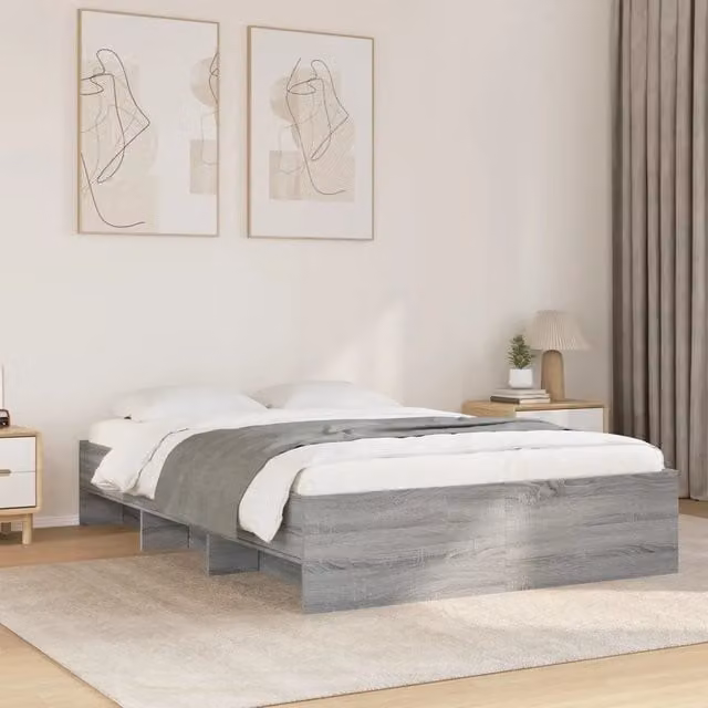 Letto matrimoniale moderno vidaXL in legno multistrato grigio L: 140 cm, P: 200 cm, H: 35 cm – 1
