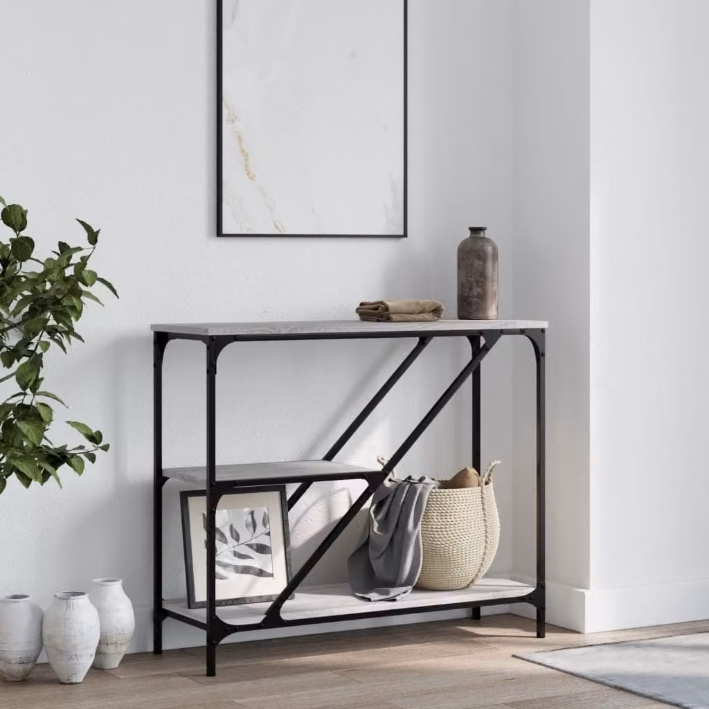vidaXL Tavolino Consolle in Legno e Metallo Grigio Sonoma L: 88,5 cm, P: 30 cm, H: 75 cm