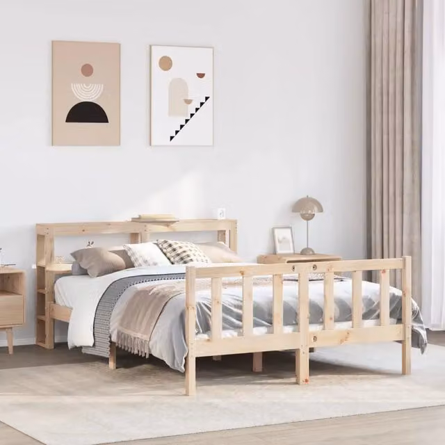 Letto in legno massello di pino vidaXL stile rustico beige L/P/H: 224.5 x 140 x 151 cm – 1