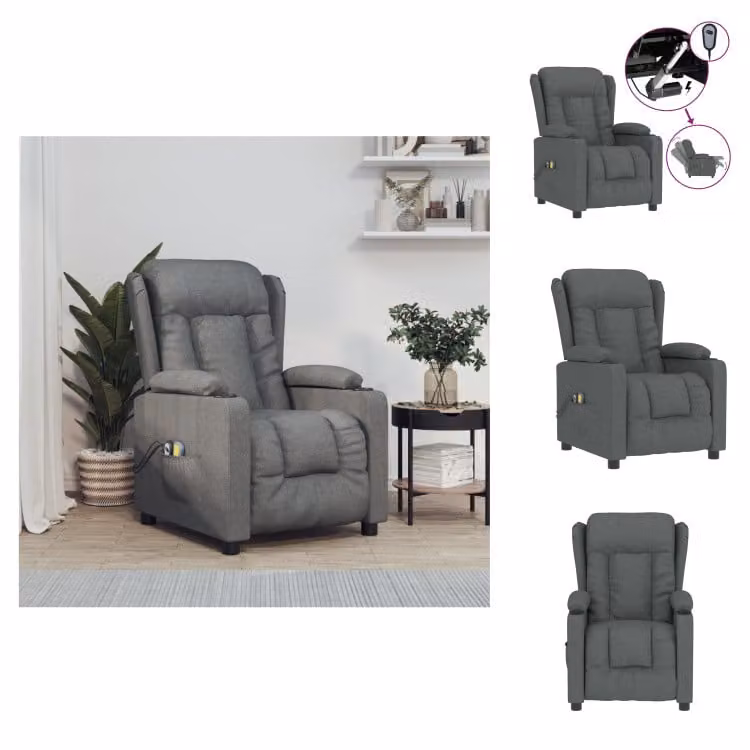 vidaXL Sedia da massaggio elettrica in tessuto grigio scuro - Sedia da massaggio