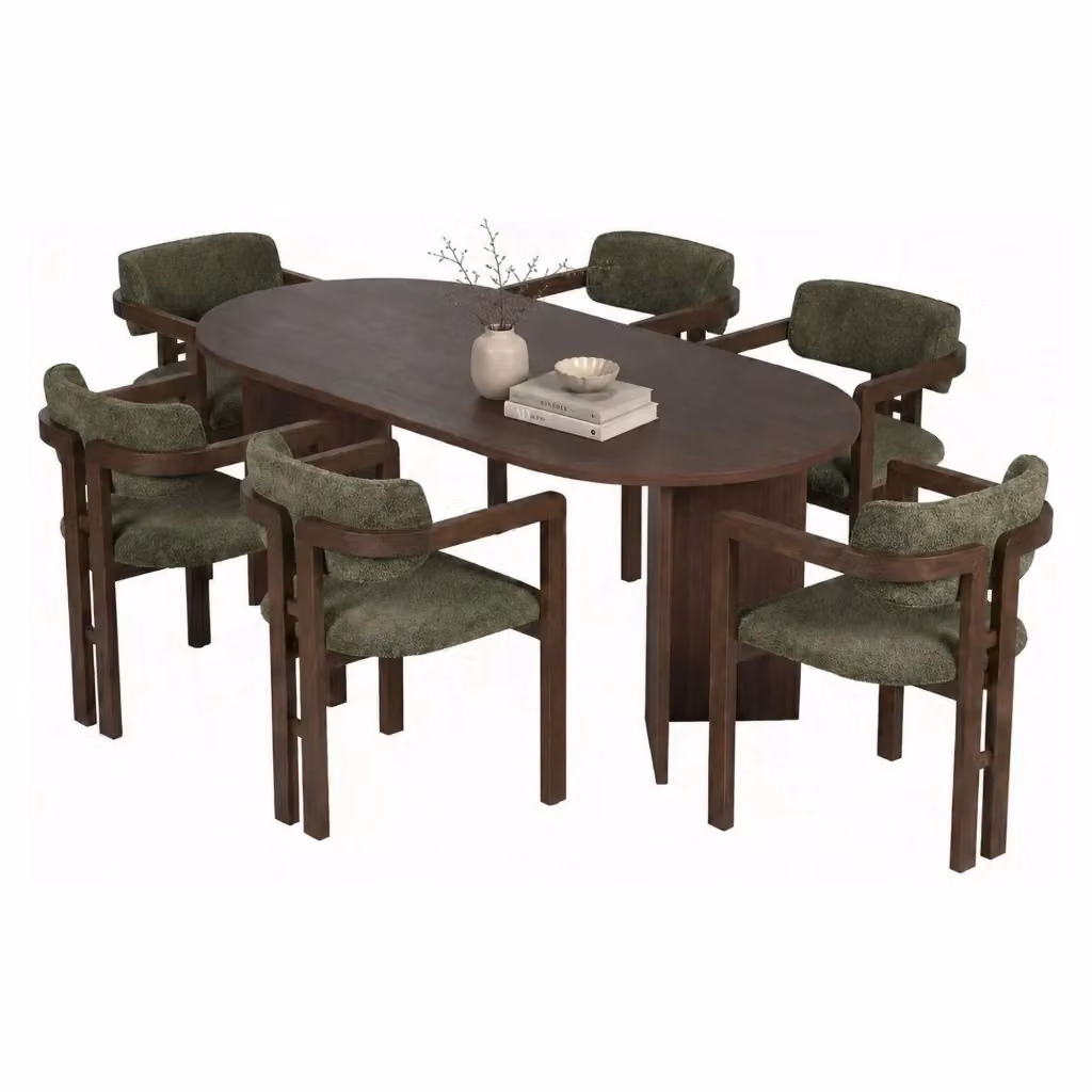Set Tavolo e 6 Sedie DMORA Moderno con Piano Ovale in MDF Laminato, Marrone e Verde, L/P/H: 180 x 150 x 75 cm – 2