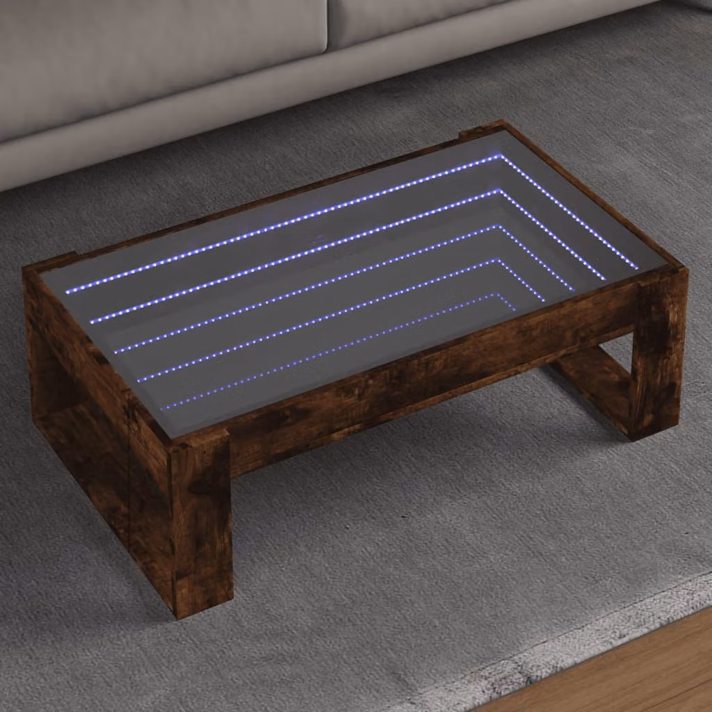 vidaXL Tavolino da Salotto con LED Infinity in Rovere Fumo, L 90 x P 53 x H 30 cm
