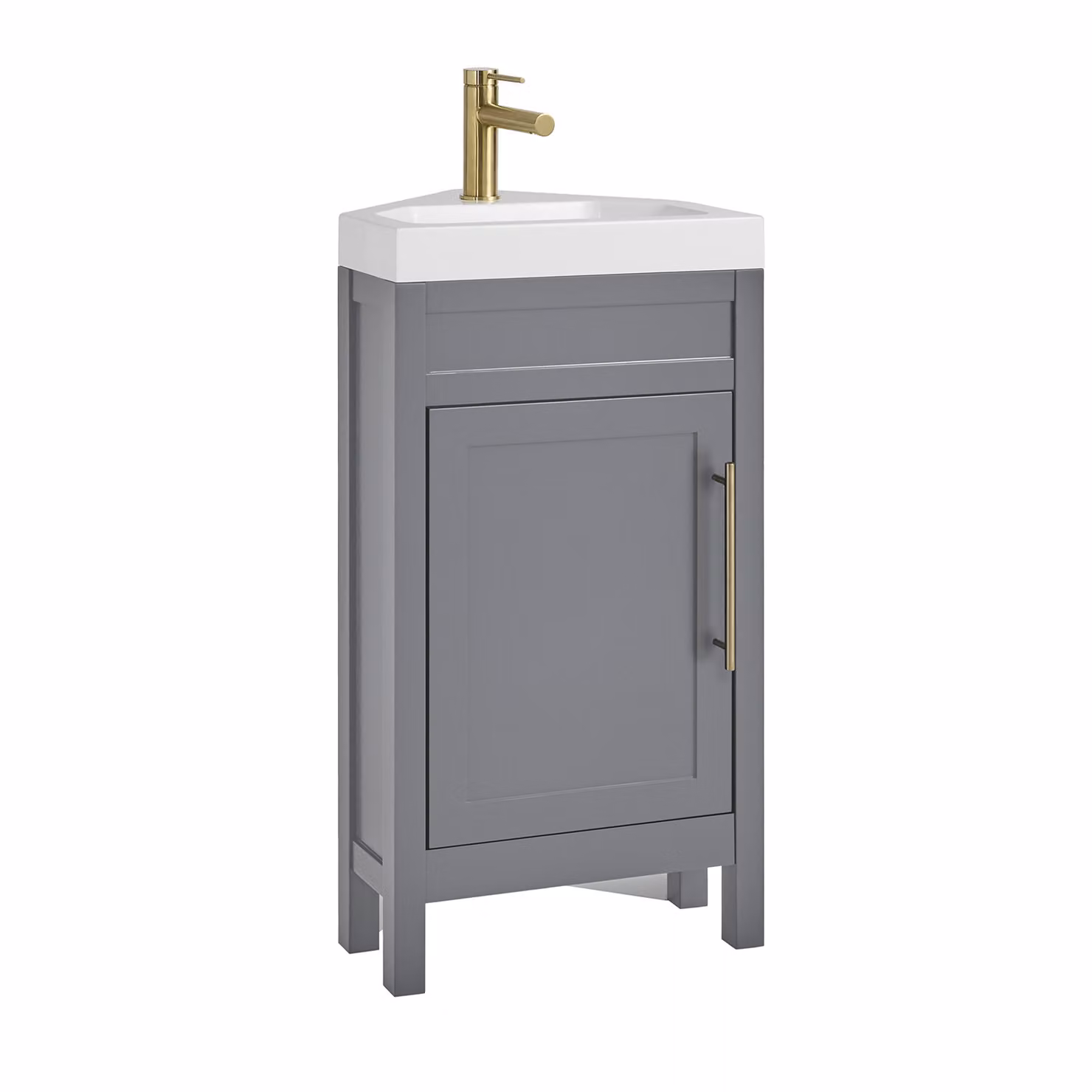 Mobile Bagno Angolare Grigio Chiaro da 450mm con Lavabo e Maniglia Moderna con Barra a T in Oro Satinato - Warwick