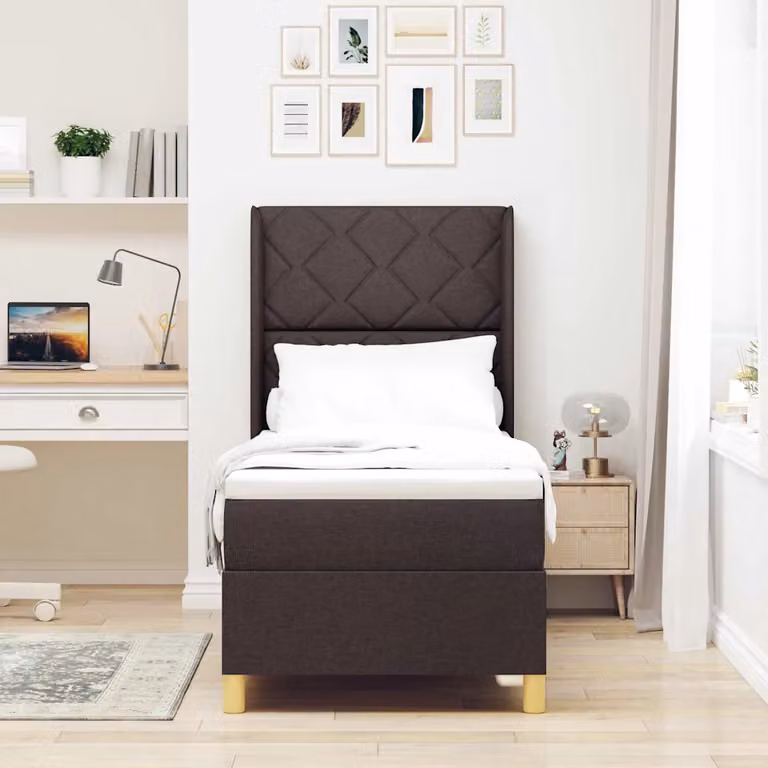 Letto a molle con testiera vidaXL in tessuto marrone e oro L/P/H: 200 x 80 x 140 cm