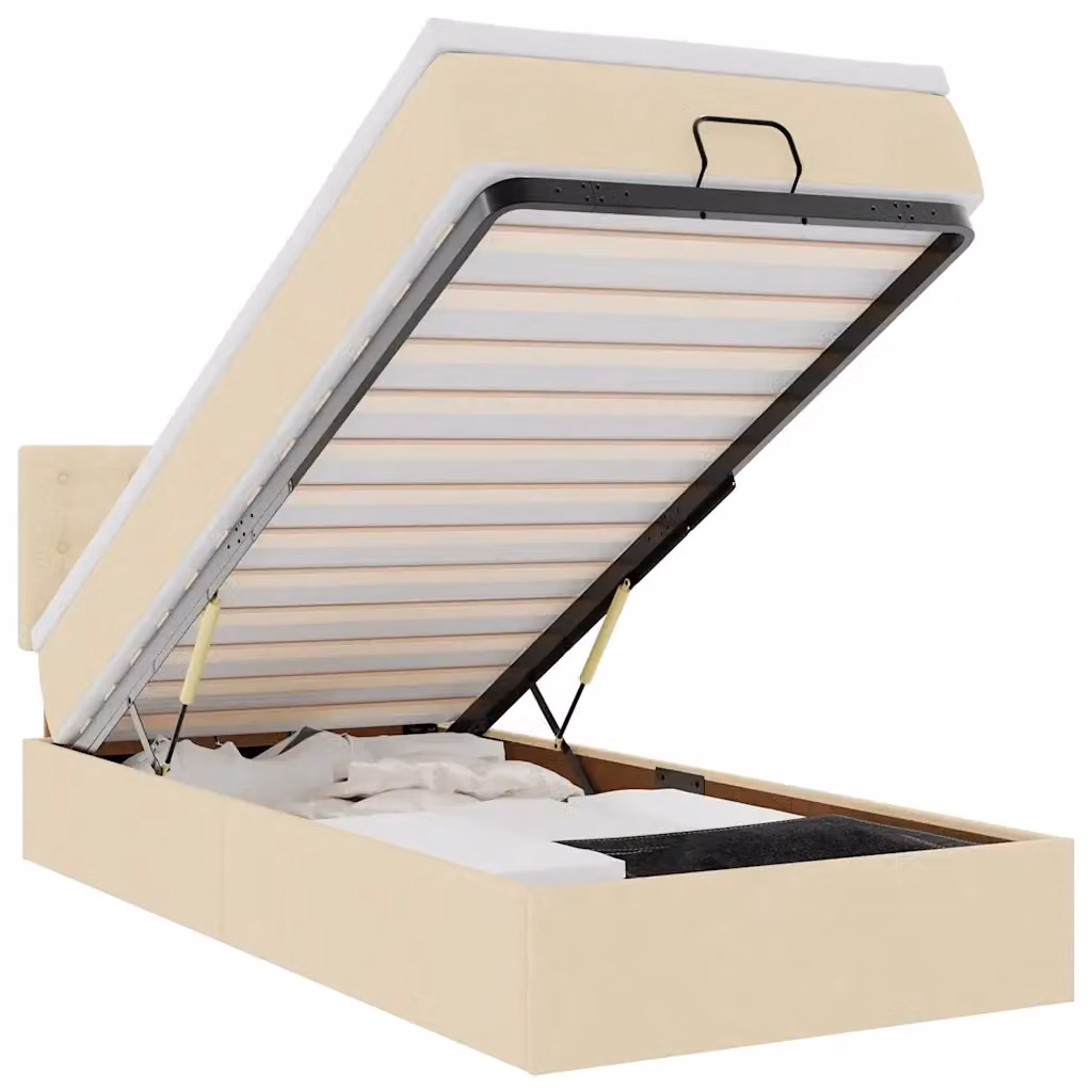 Letto con contenitore a sollevamento vidaXL in tessuto beige e bianco con materasso L/P: 90 x 190 cm – 2
