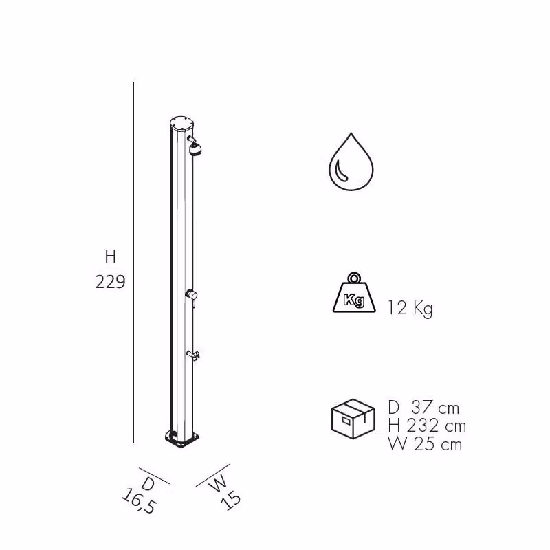 Doccia Tradizionale Jolly S in Alluminio Arkema Design con Miscelatore e Lavapiedi Colore Inox Paint L: 229 cm, P: 16,5 cm, H: 15 cm – 2