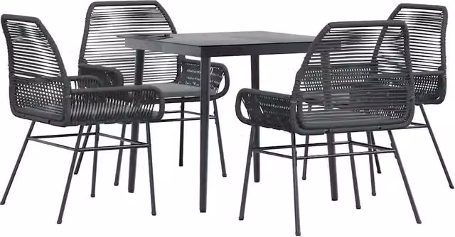 Set da Pranzo da Giardino Moderno in Polyrattan con Tavolo in Vetro e 5 Sedute Grigio e Nero