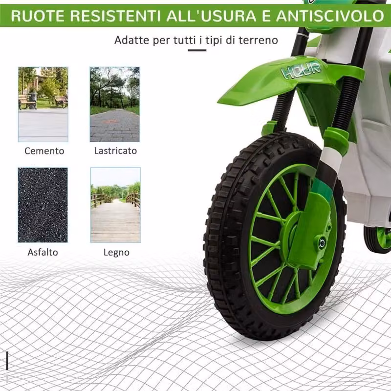 Moto da cross elettrica per bambini da 3-5 anni verde con batteria ricaricabile – 2