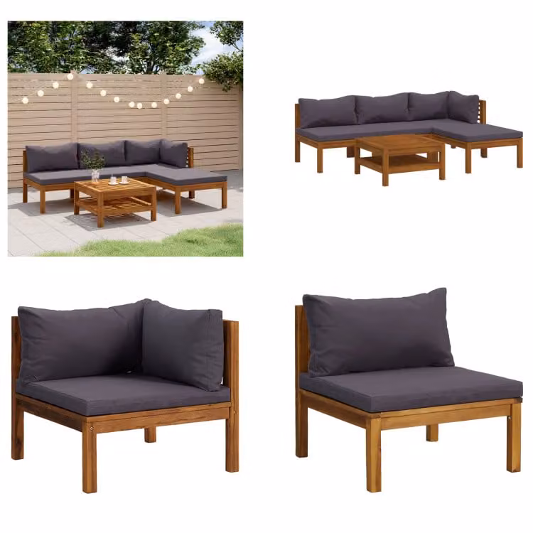 vidaXL Set salotto da giardino 5 pezzi con cuscino in legno massiccio di acacia - Set salotto da giardino - Set salotto da giardino - Set divano modulare - Set divano modulare