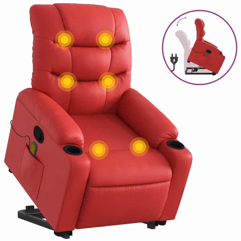 Poltrona Alzapersona Reclinabile con Massaggio vidaXL in Similpelle Rossa per Senior – 2