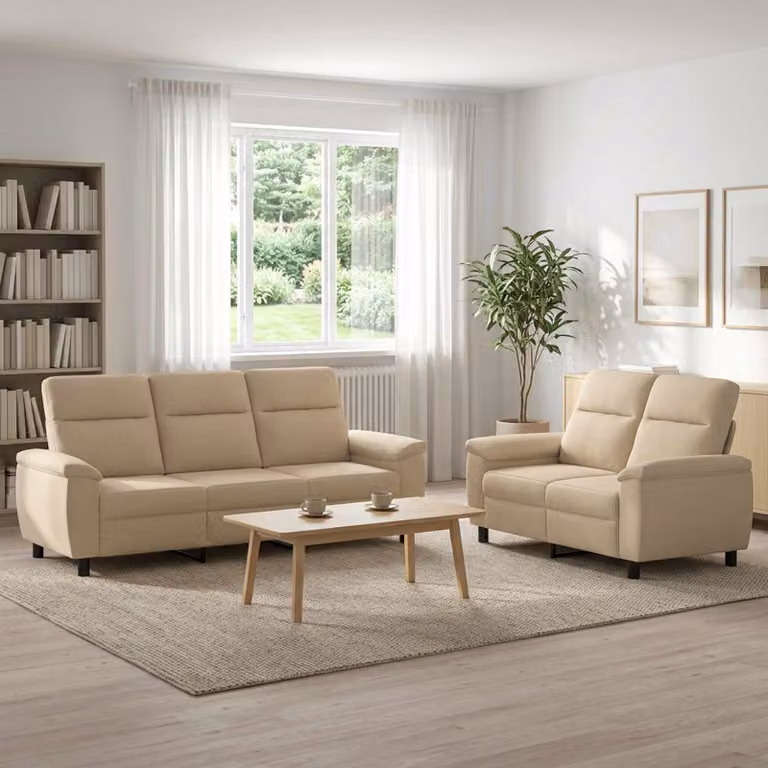 Set di 2 divani moderni vidaXL in tessuto beige con struttura in metallo per soggiorno