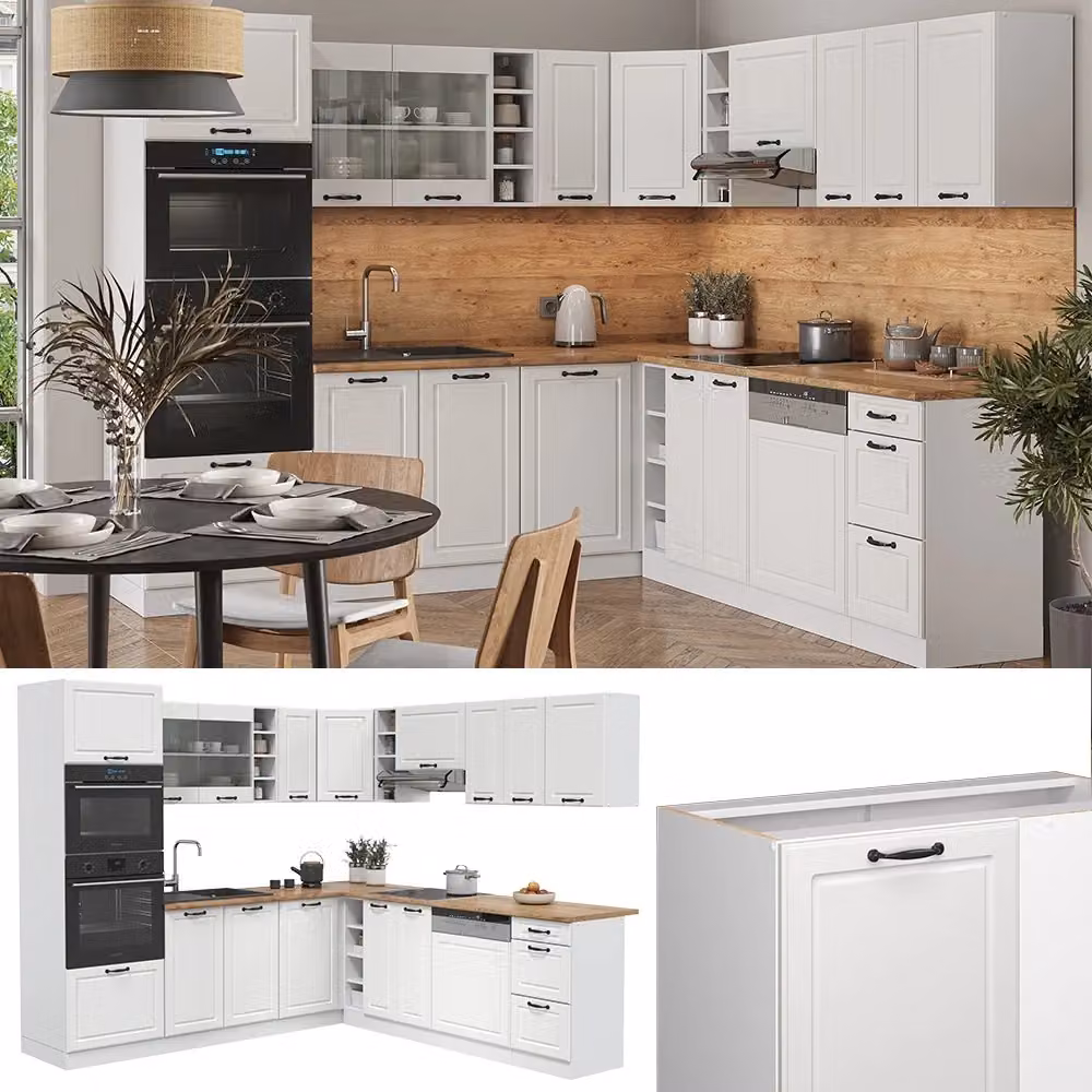 Cucina angolare completa R-Line Vicco Bianco rustico con piano Antracite, L: 247 cm, P: 237 cm – 2