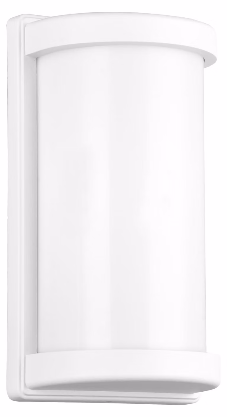 Lampada da parete esterna, finitura bianco opaco, corpo in alluminio pressofuso, diffusore in plastica, attacco E27