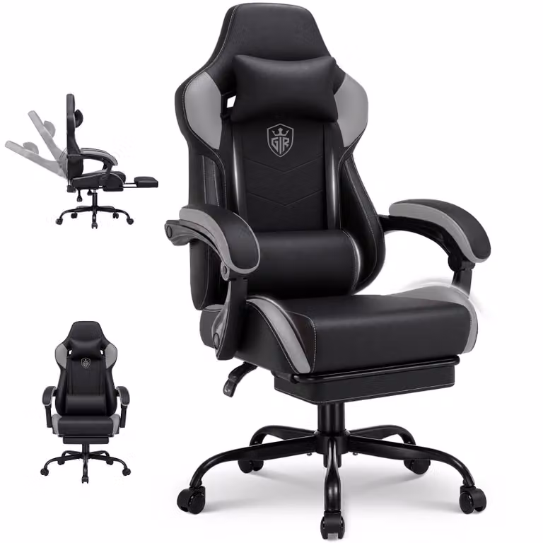 GTPLAYER Sedia da gaming, sedia da ufficio con poggiapiedi, sedia gamer ergonomica con braccioli integrati, sedia da scrivania regolabile in altezza
