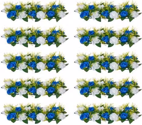 VEVOR Bouquet di Rose Finte, 10 Pezzi, Bianco e Blu, L/P/H: 50 x 22 x 12 cm