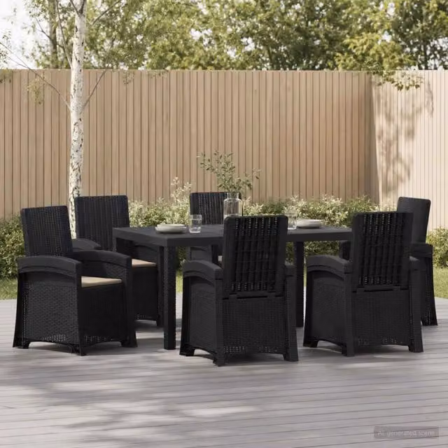 Set da pranzo da giardino moderno vidaXL in rattan antracite e beige composto da 7 pezzi