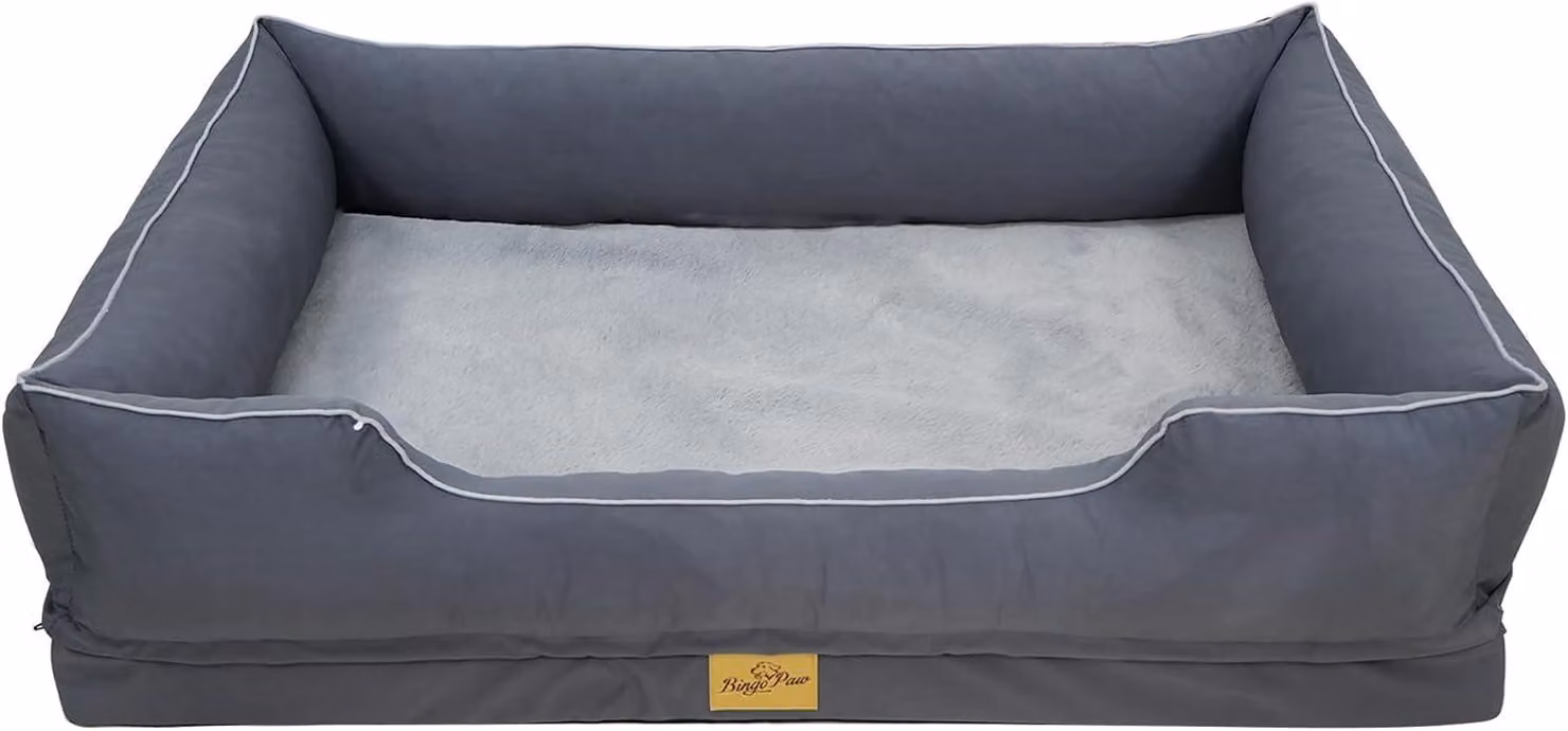Cuccia ortopedica per cani di grossa taglia, dimensioni 94,5 x 67 x 19,5 cm, divano per cani con bordo rialzato, imbottitura in schiuma, cuccia a grotta per cani, in peluche