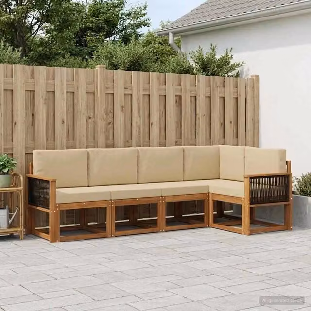 Set di divani da esterno 5 pz Naturale e Beige Poliestere 3385214