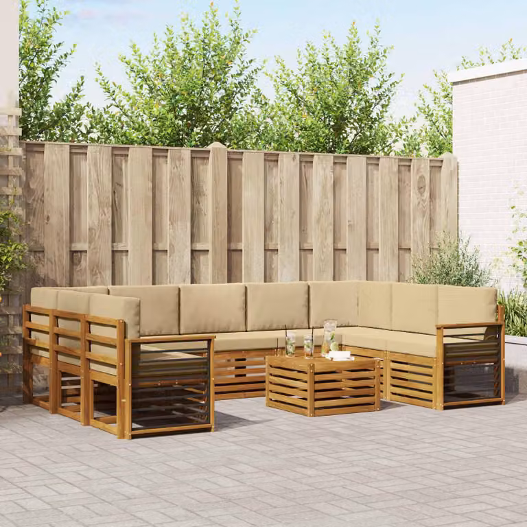 Set di divani da esterno vidaXL a forma di U in legno di acacia con cuscini, colore beige e marrone