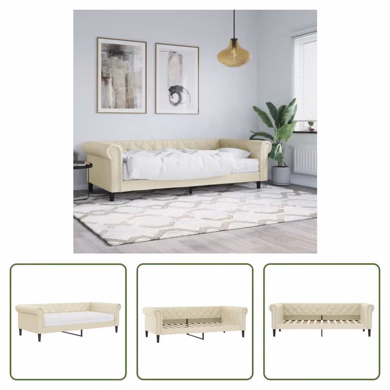 The Living Store Letto da giorno con materasso crema 90x200 cm in ecopelle