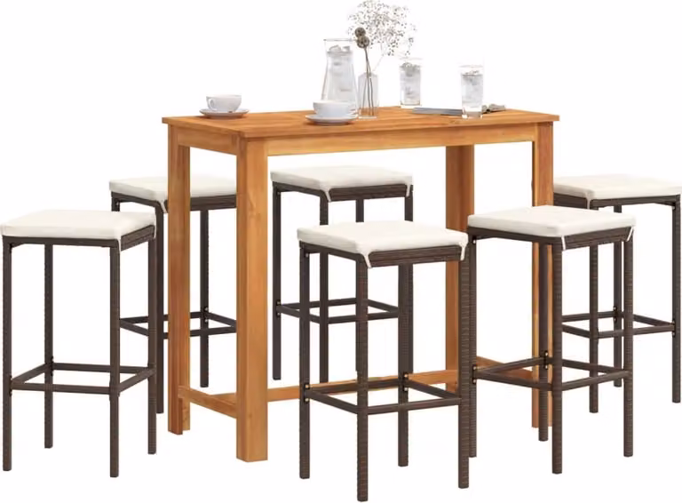 Maison Exclusive - Set Bar Giardino 7pz Marrone Legno Massello Acacia e Polyrattan