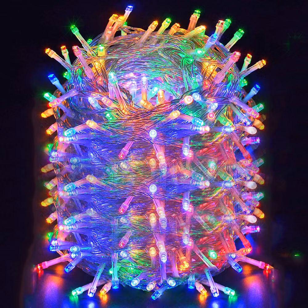 100M 2000LEDs, 8 modalità di luce, luci natalizie a LED, luci fiabesche cavo elettrico trasparente, luce per decorazione interna, illuminazione per feste, colorate