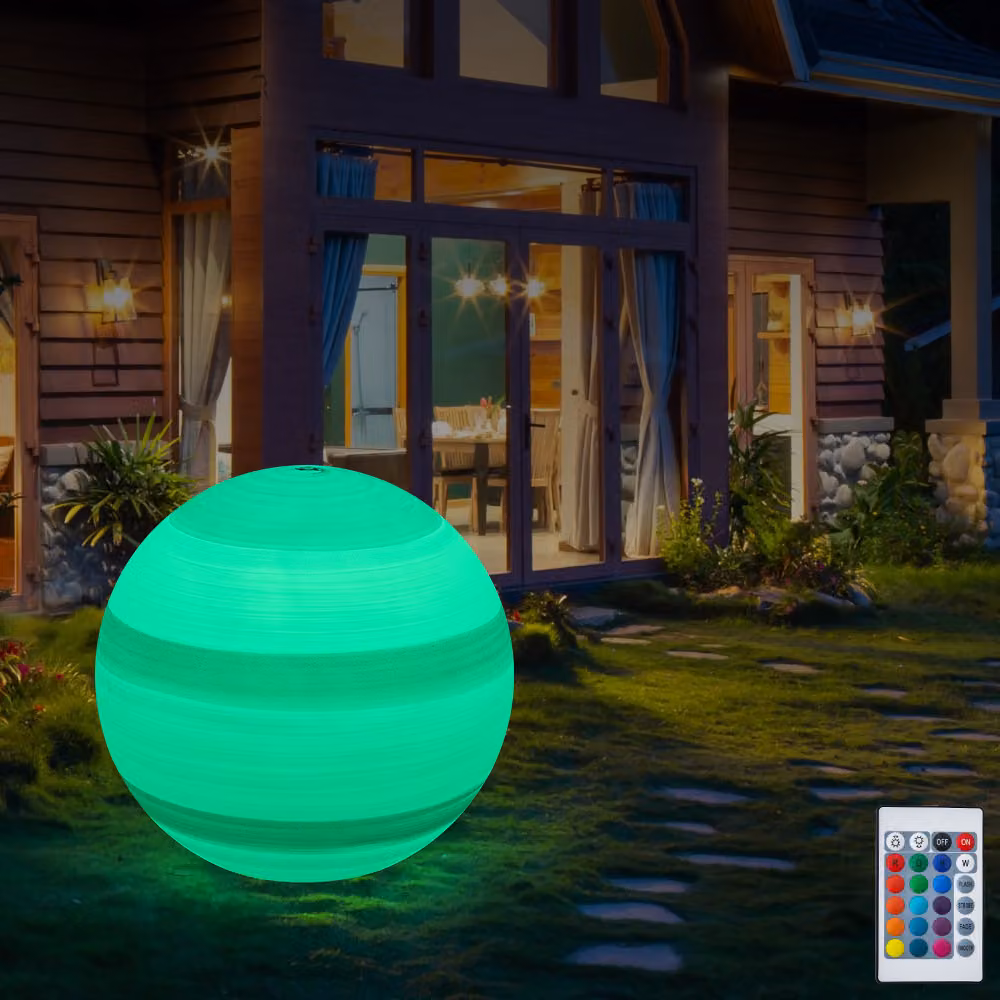 Lampada da giardino a LED, applique esterna a forma di sfera, lampada a sfera luminosa da 40 cm, cambio colore, telecomando, RGB, dimmerabile, attacco E27, inclusa lampadina, cavo di alimentazione da 3 metri, grado di protezione IP55 (Neptun-40)