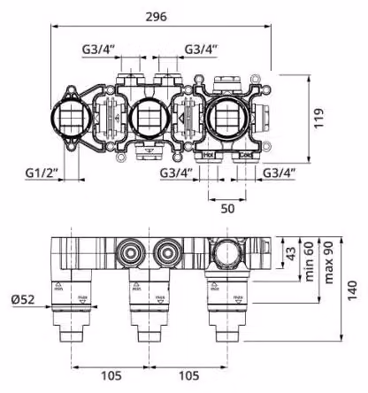 Herzbach MODUL7 Corpo da incasso con termostato per 3 utenze